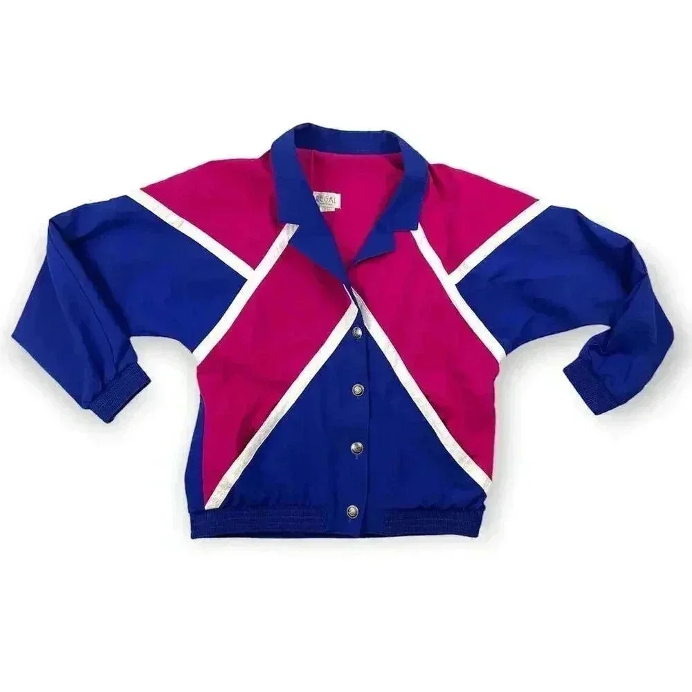VTG Regal Windbreaker Retro Jacket Small Women's Blue‎ Pink 90's Button Up